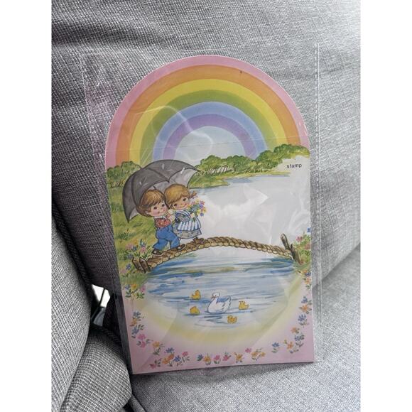 Little Rainbows Fold & Seal Card/Envelopes Vintage New Old Stock - Picture 4 of 4